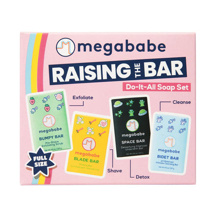 Megababe front packaging showing the four full-size bars, ideal gift presentation