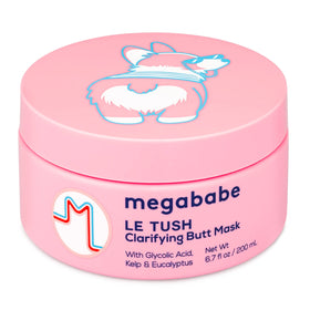Megababe Le Tush front packaging showing product and brand, clarifies skin