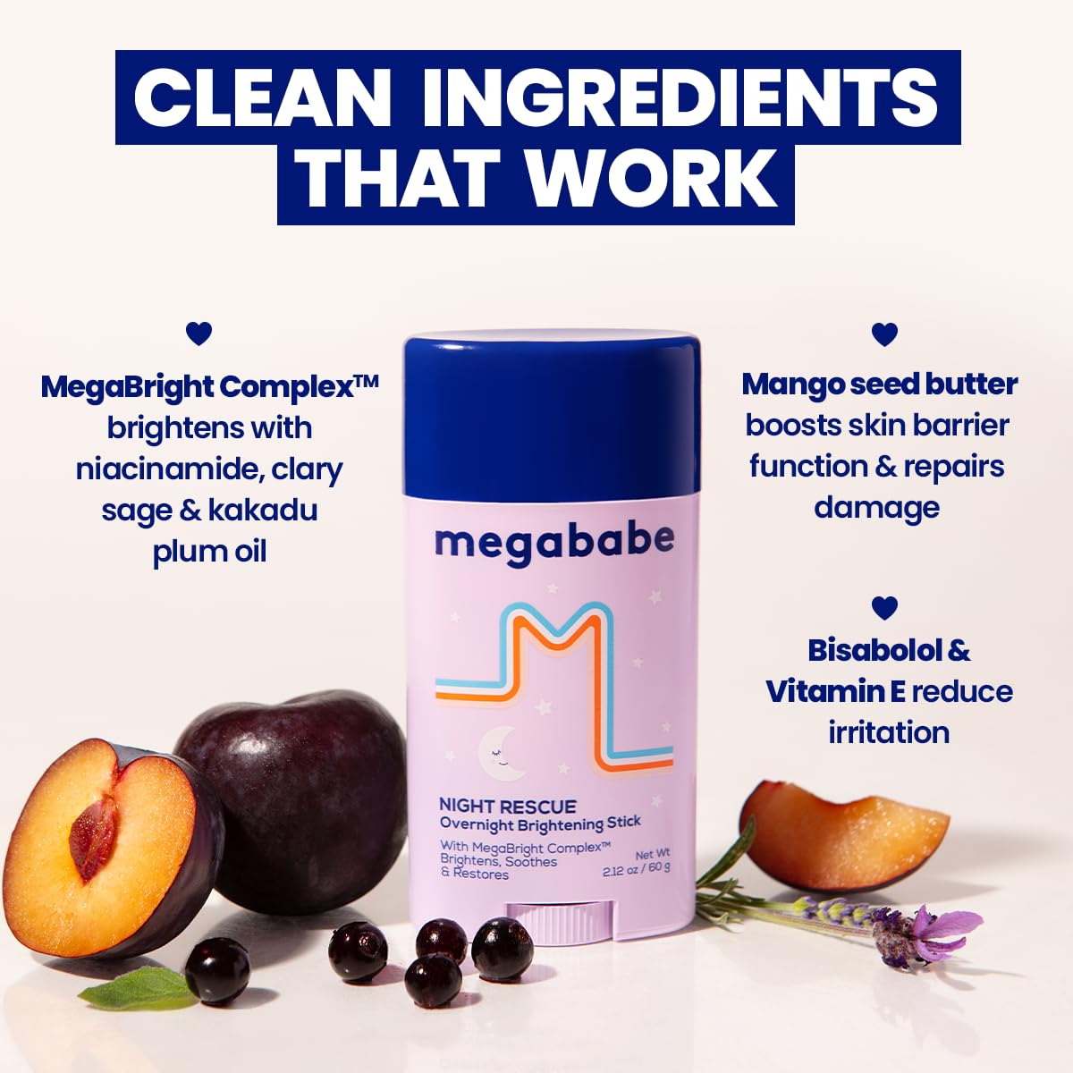 Megababe Night Rescue MegaBright Complex ingredients displayed for brightening benefits