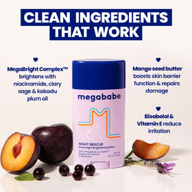 Megababe Night Rescue MegaBright Complex ingredients displayed for brightening benefits