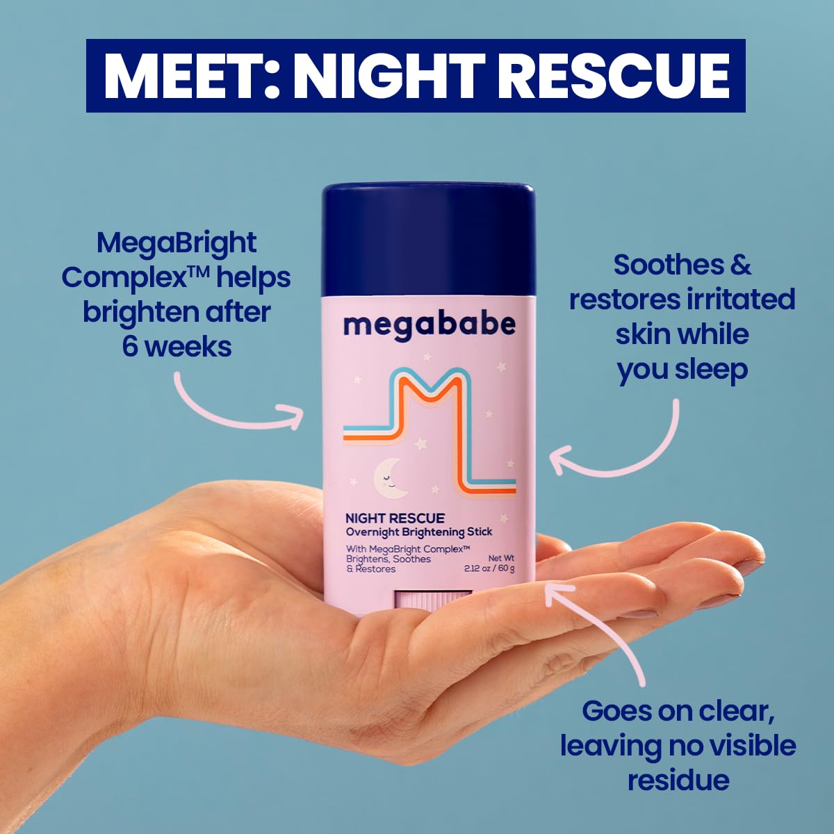 Megababe Night Rescue open cap revealing solid balm texture for neat application