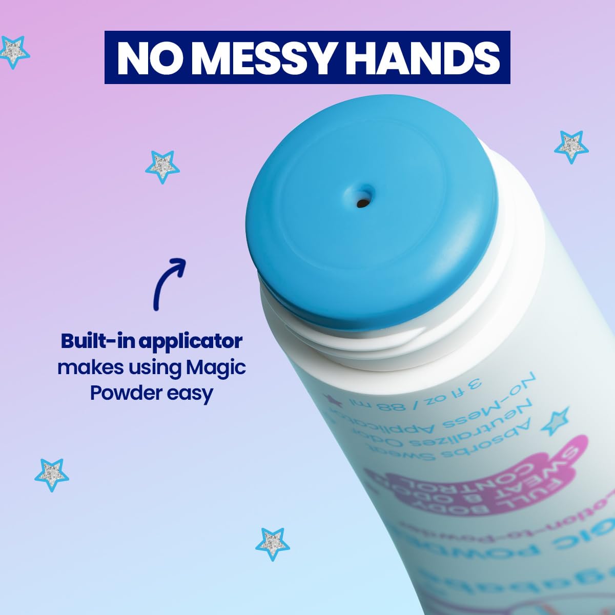 Megababe powder dry finish close-up highlighting absorbency and non-greasy feel