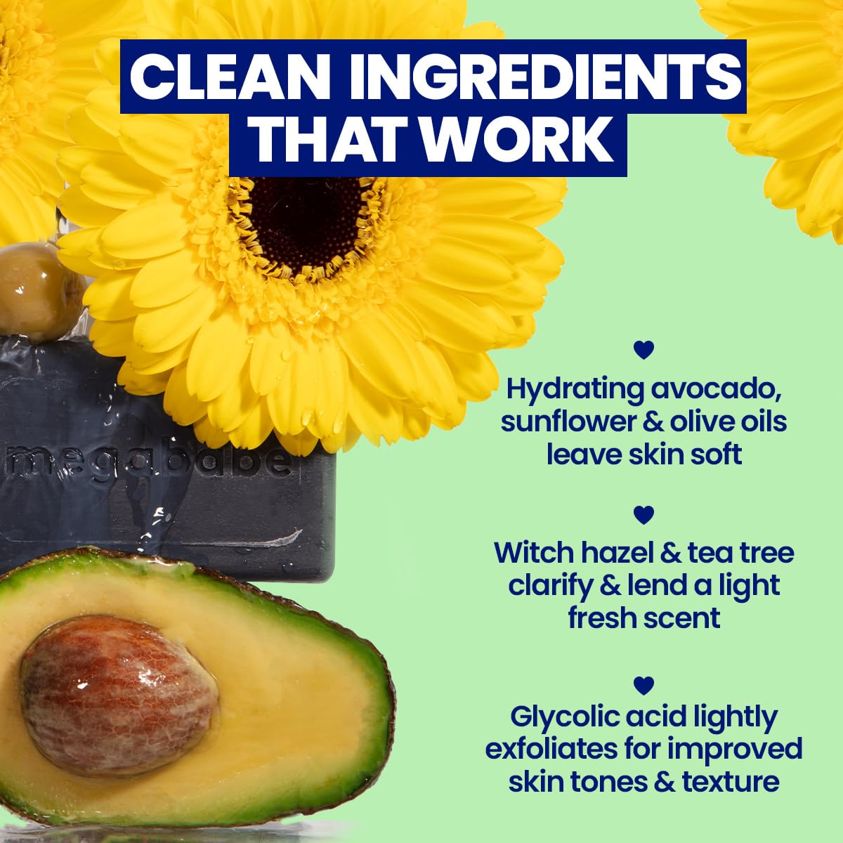 Megababe Space Bar close-up of charcoal speckled texture, draws out impurities