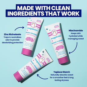 Megababe being applied to underarm showing targeted sweat absorption benefit