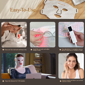 MEGELIN mask worn by user seated for quick at-home light therapy session