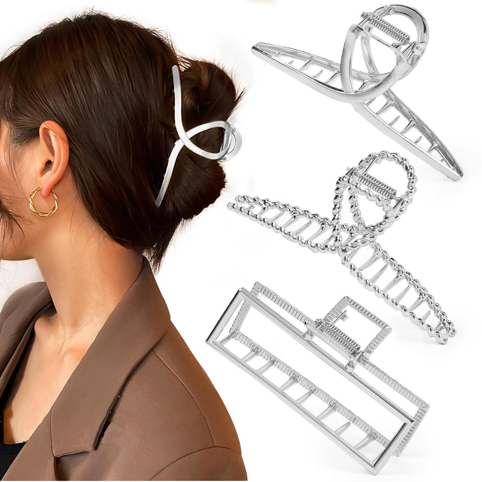 Mehayi front view of large metal claw clip, secure hold and polished look