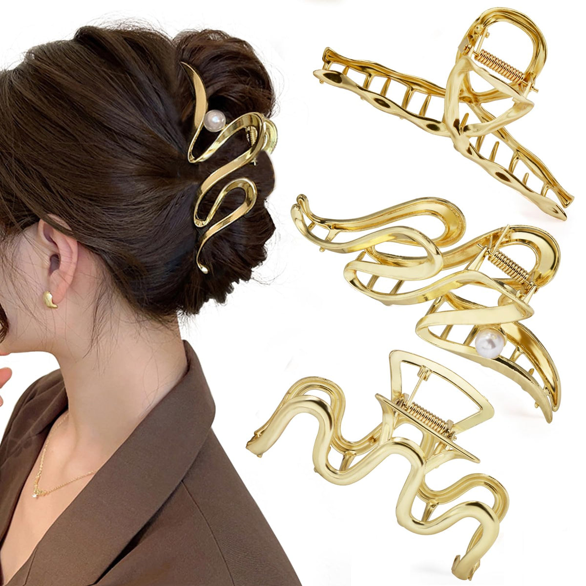 Mehayi front view of three metal hair clips showing durable design and secure hold