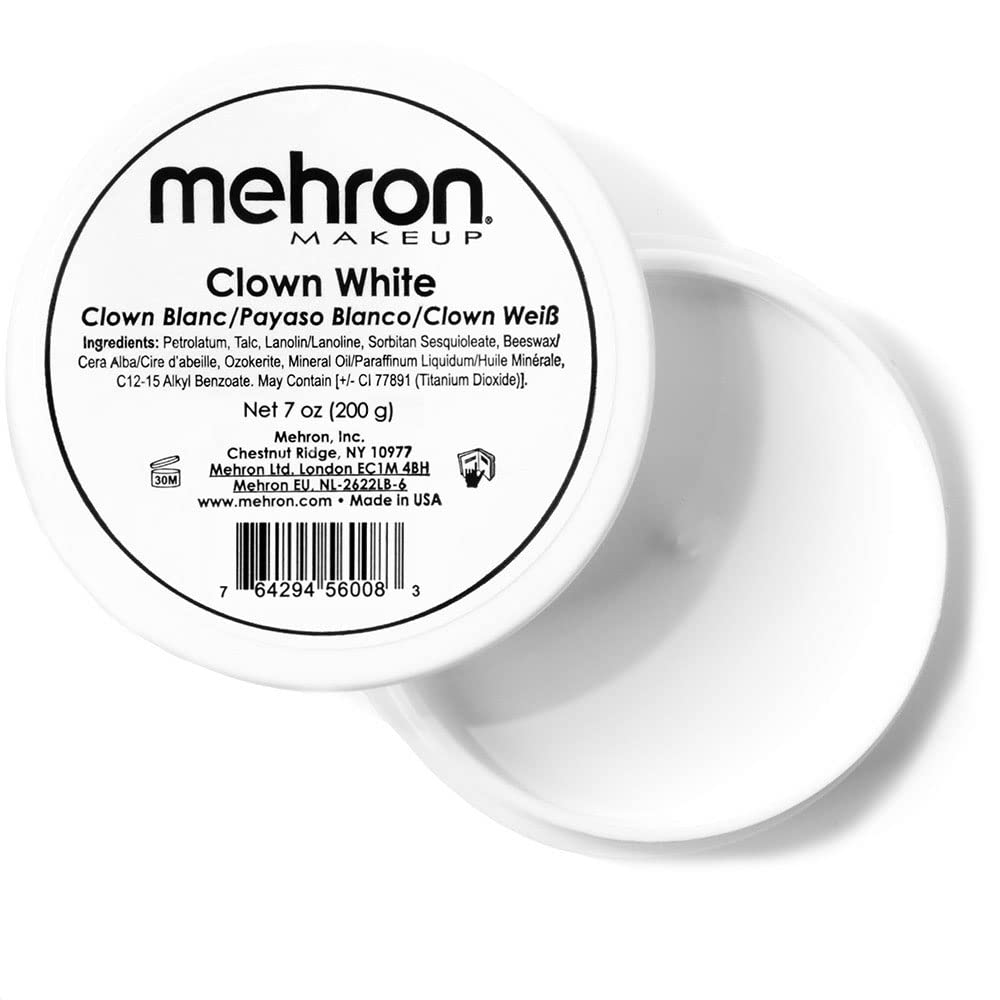 Mehron jar front view showing product and benefit of professional white coverage