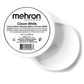 Mehron jar front view showing product and benefit of professional white coverage