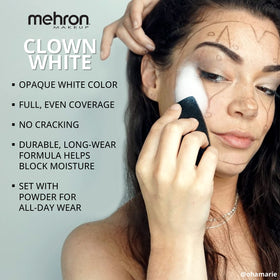 Mehron used for full-face clown look showing high opacity and stage presence