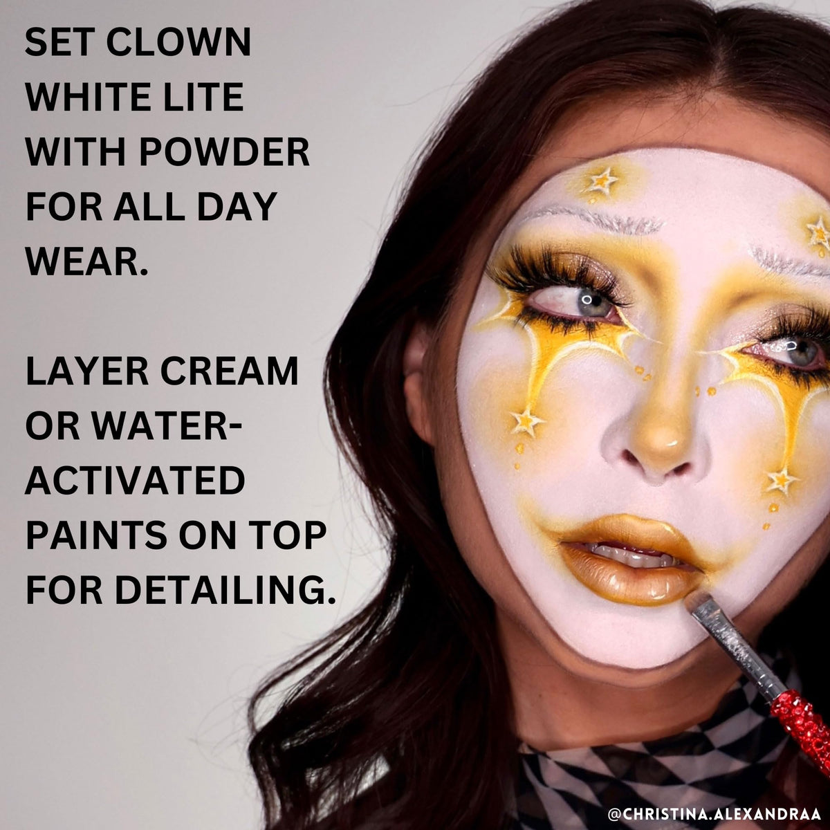 Mehron Clown White Lite 2 oz tin beside a coin for size comparison and portability