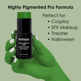 Mehron application on model's face showing seamless blend for theatrical makeup looks