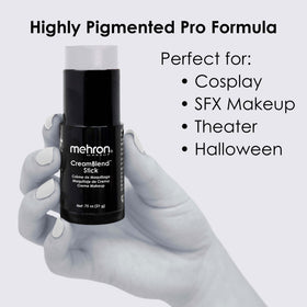 Mehron CreamBlend Stick in hand showing size and portability for on-set use