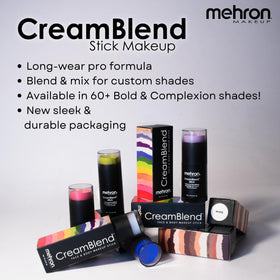 Model wearing Mehron CreamBlend Stick on cheek demonstrating realistic shading