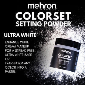 Mehron dust off with brush removing excess powder for natural matte finish