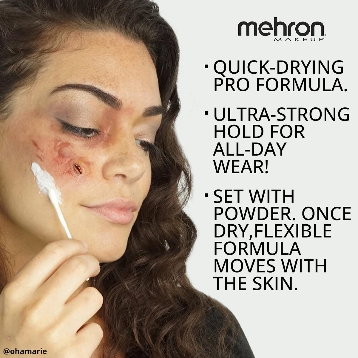 Mehron liquid latex being removed with remover to protect skin and minimize irritation