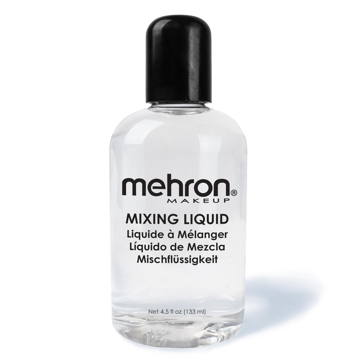 Mehron mixing liquid front bottle showing clear professional medium benefit