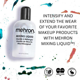 Mehron mixing liquid blended with powder pigment demonstrating color intensification benefit