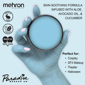 Mehron Paradise AQ light blue brush stroke demonstrating smooth application and coverage