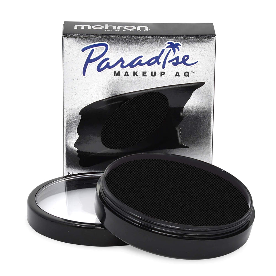 Mehron Paradise black front packaging showing compact and vivid pigment