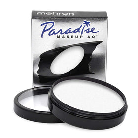 Mehron Paradise white front pan showing solid professional pigment