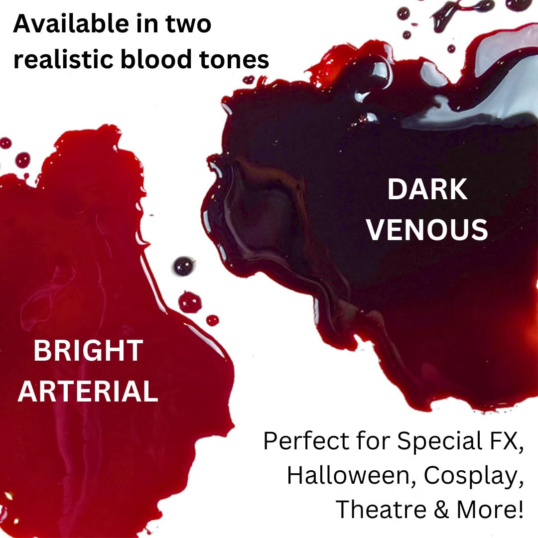 Mehron stage blood application brush stroke illustrating control and layered SFX benefit