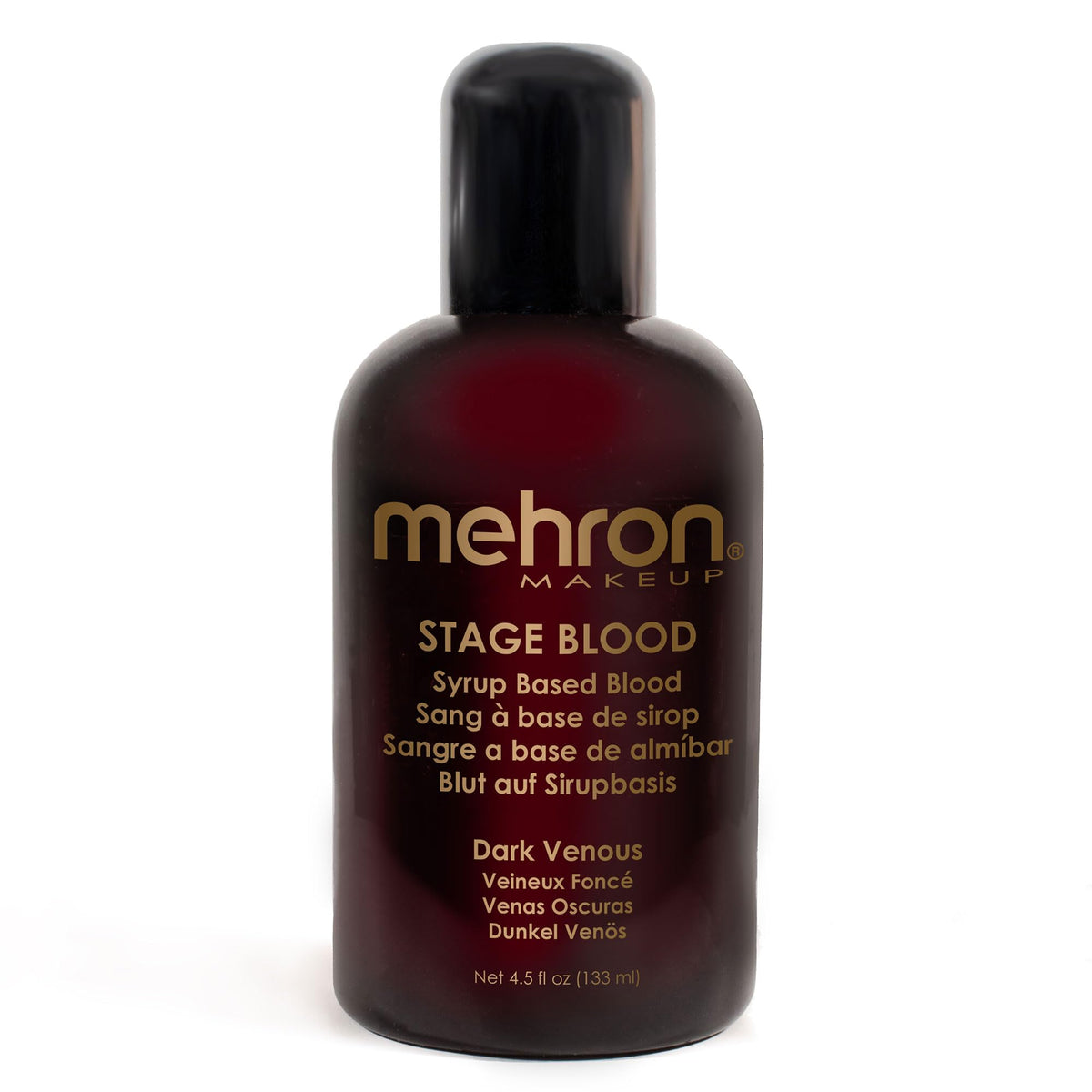 Mehron stage blood front packaging showing product label and size, professional grade benefit