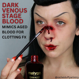Mehron stage blood scale and jar size display showing 4.5 oz container for planning amounts