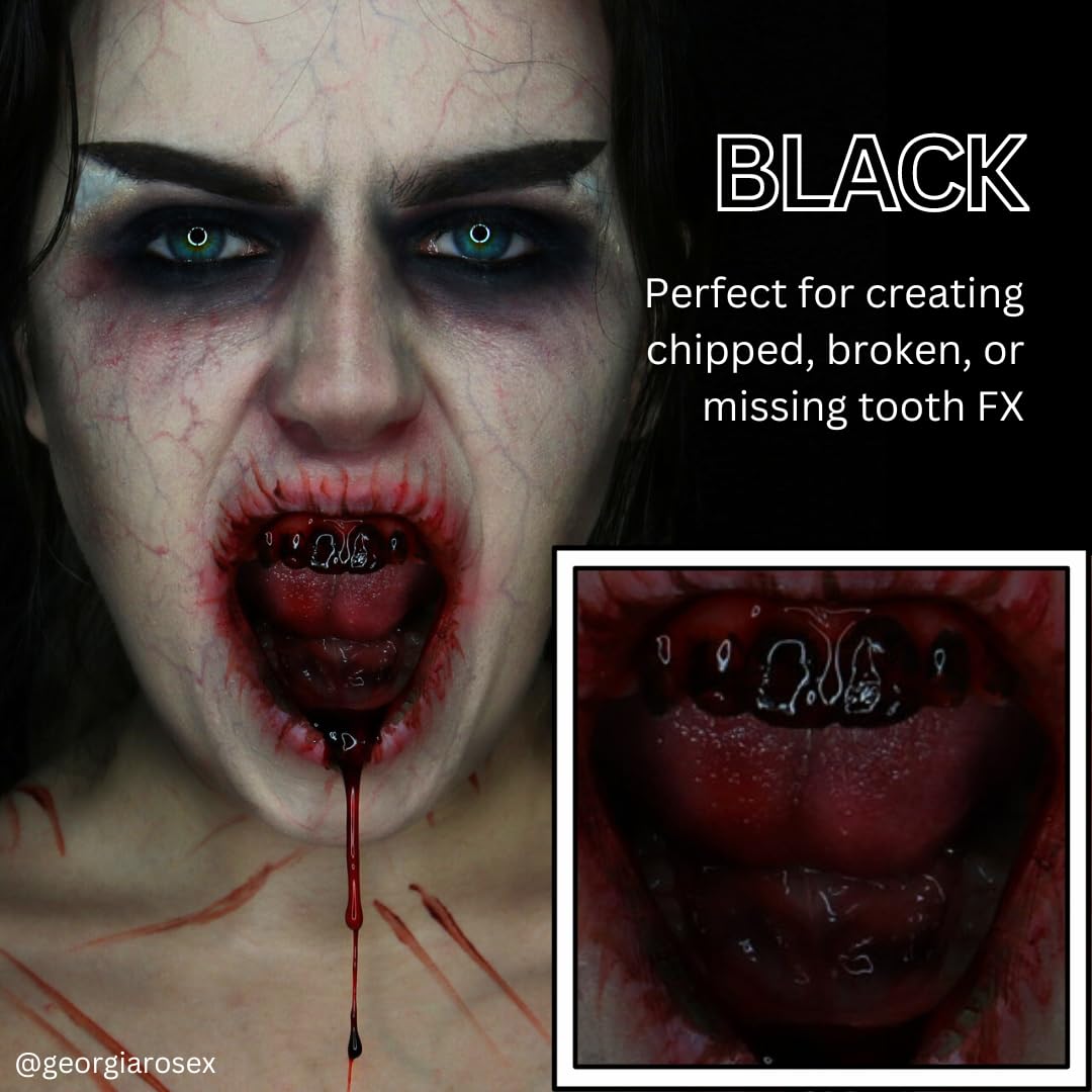 Mehron Tooth FX Black paint stroke close-up showing rich pigment