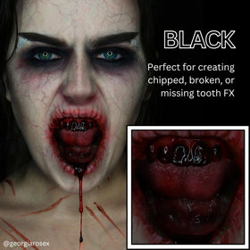 Mehron Tooth FX Black paint stroke close-up showing rich pigment