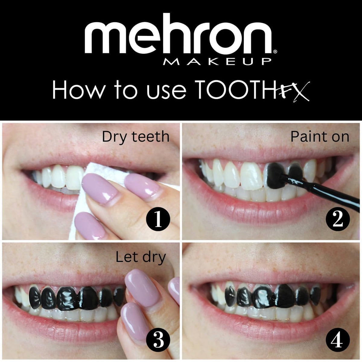 Mehron Tooth FX Black paired with other Tooth FX colors for layered SFX