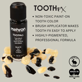 Mehron Tooth FX Black painted on teeth creating dramatic blackout effect