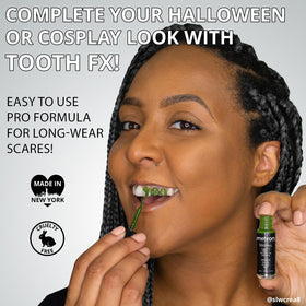 Mehron Tooth FX Black 4 ml tube beside a coin for size comparison