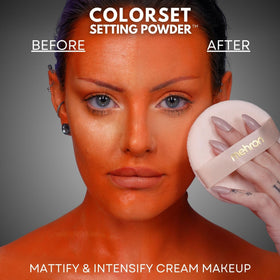 Mehron powder being applied with brush for longer-wear makeup