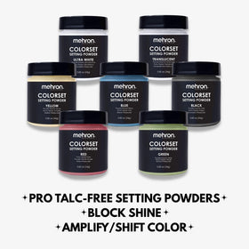 Mehron powder arranged with other shades for creative versatility