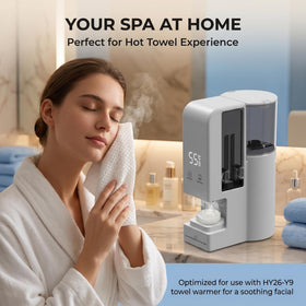 MEIBK towel inside HY26-Y9 warmer demonstrating heated towel readiness