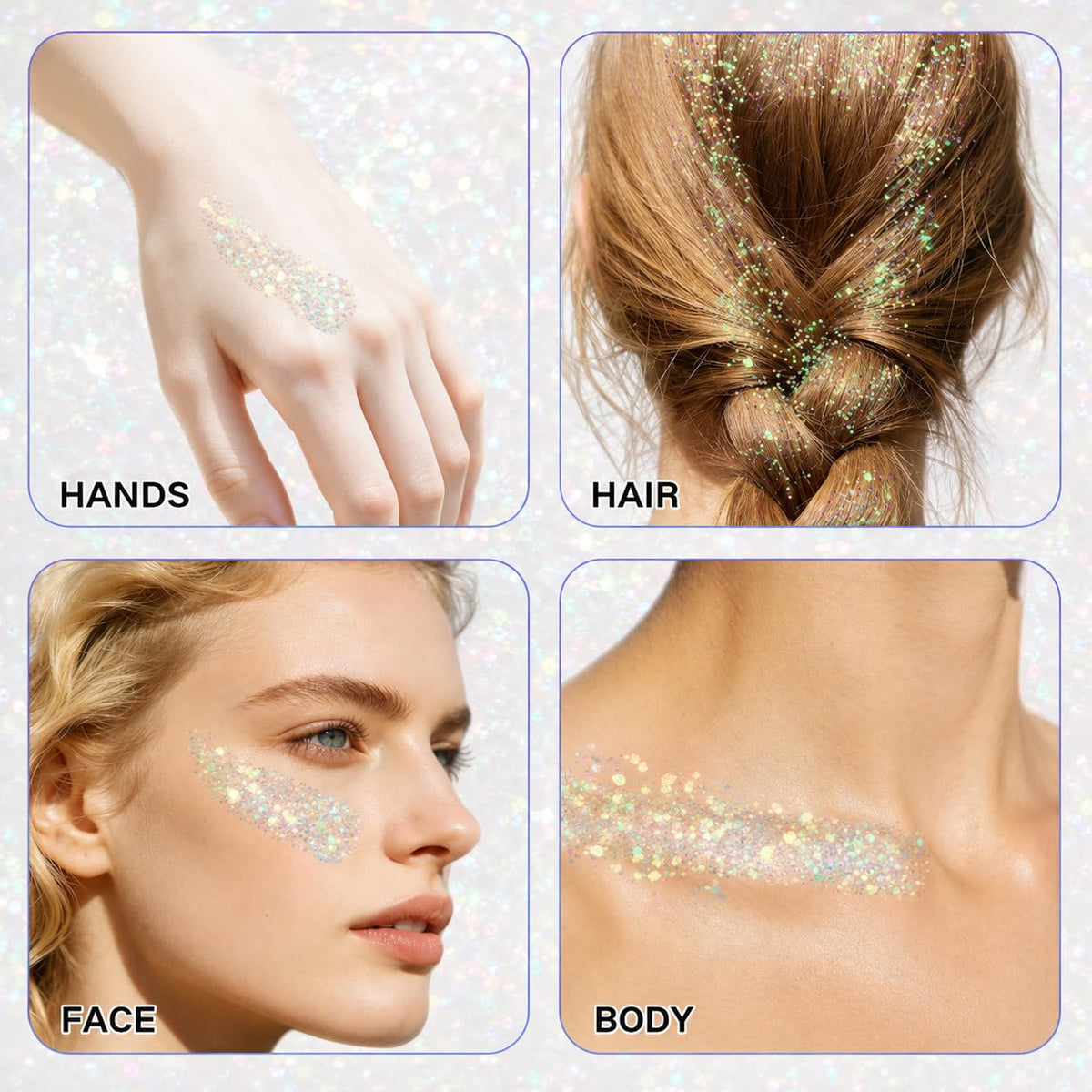 MEICOLY applied on collarbone demonstrating long-lasting shine