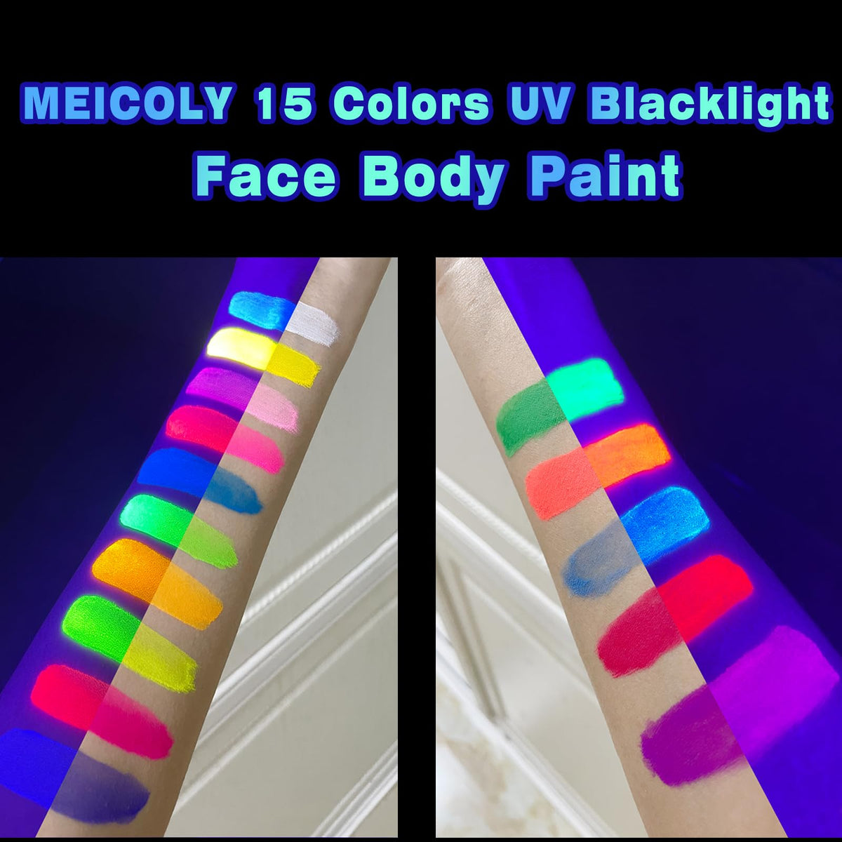 MEICOLY body paint used at a festival on smiling adults showing washable, playful results