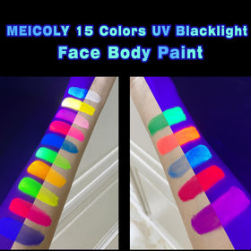 MEICOLY body paint used at a festival on smiling adults showing washable, playful results