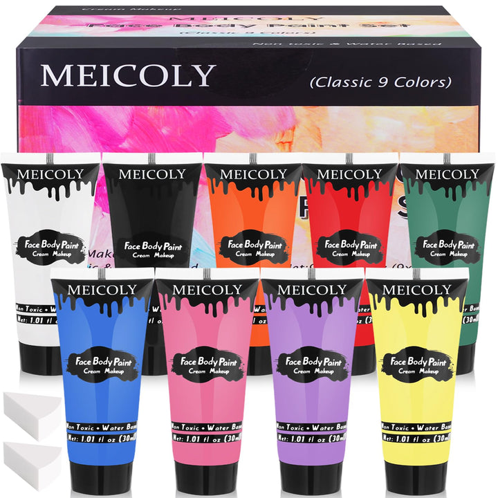 MEICOLY front of box showing nine color set and neat packaging benefit