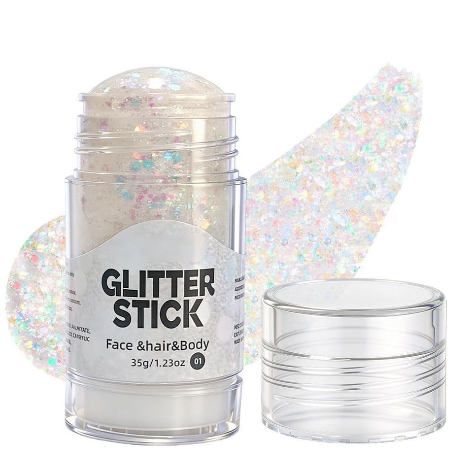 MEICOLY glitter stick front packaging showing holographic finish and brand