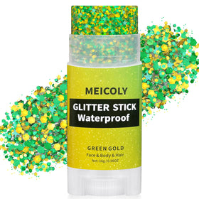 MEICOLY front packaging showing dual yellow green glitter stick, ideal for fan looks