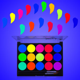 MEICOLY palette front packaging showing 15 neon colors and compact case benefit easy transport