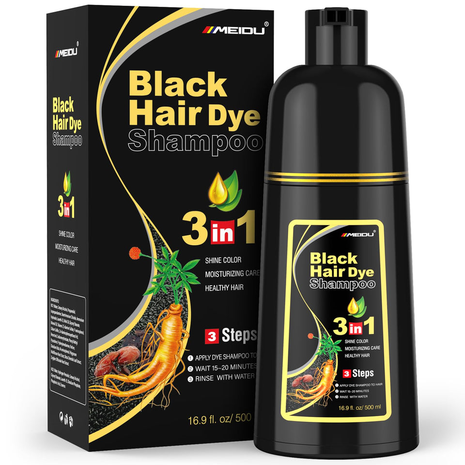 MEIDU front packaging 500ml bottle showing product label and volume, clear benefit of easy gray coverage
