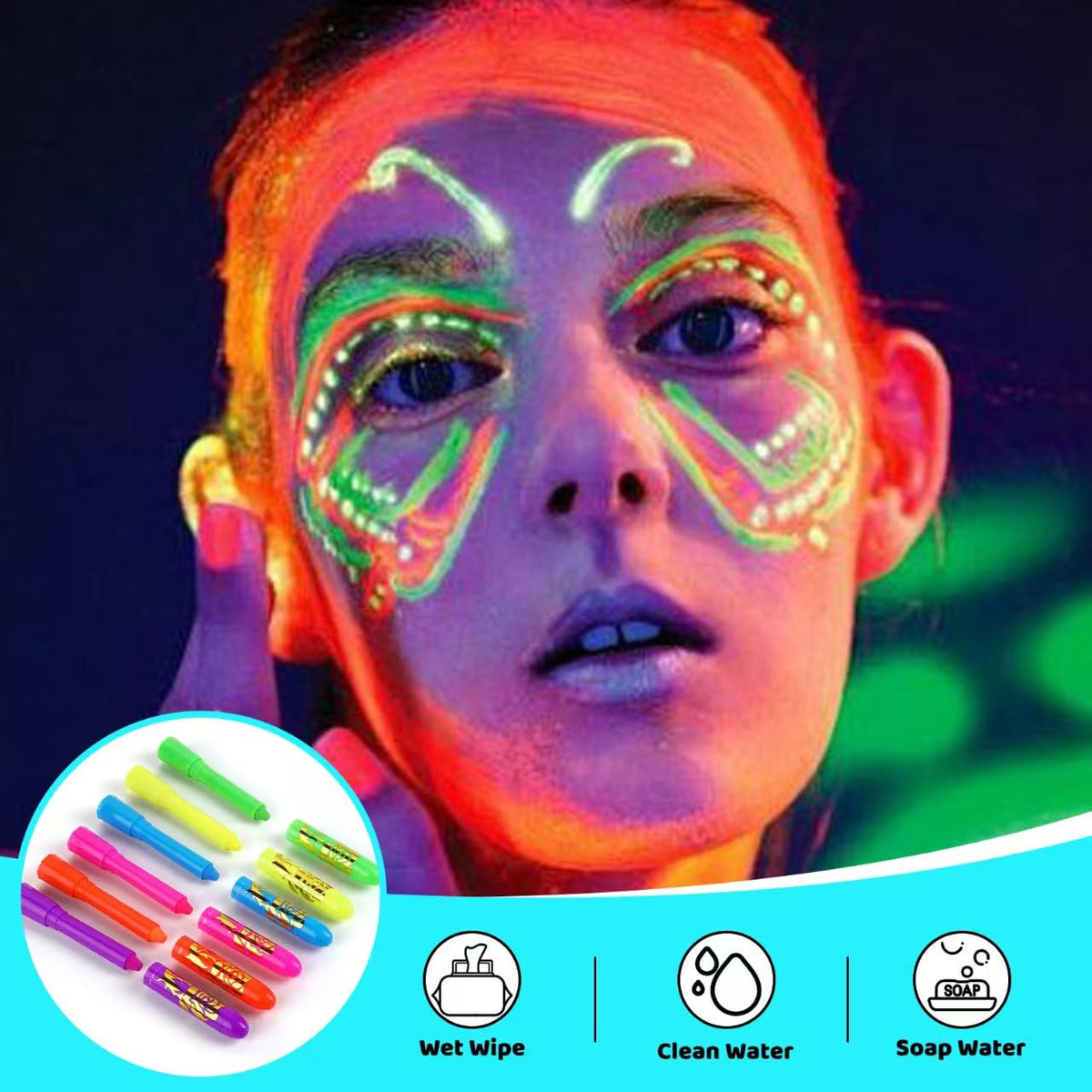 MeiduGaga glowing under blacklight showing bright UV-reactive effect