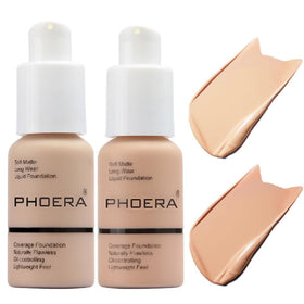 Meifen PHOERA front packaging showing dual foundation bottles and clear labels for easy shade choice