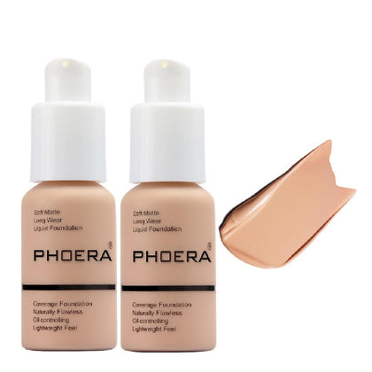Meifen PHOERA front packaging showing dual foundation bottles and shade label for convenience