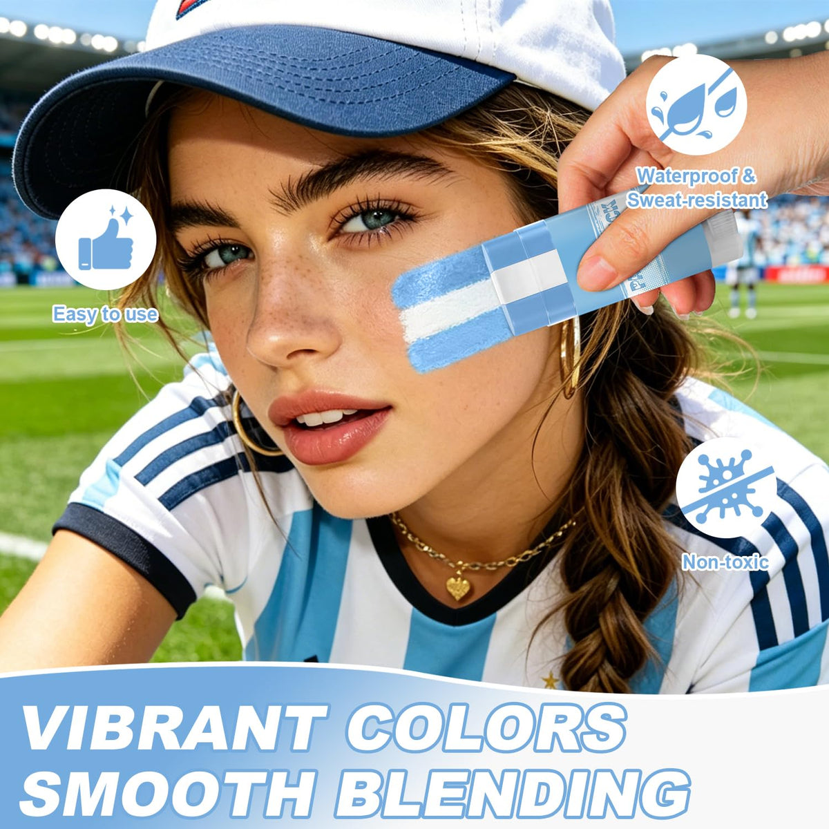 Meilury application under-eye black stripe demonstrating reduced glare for athletes
