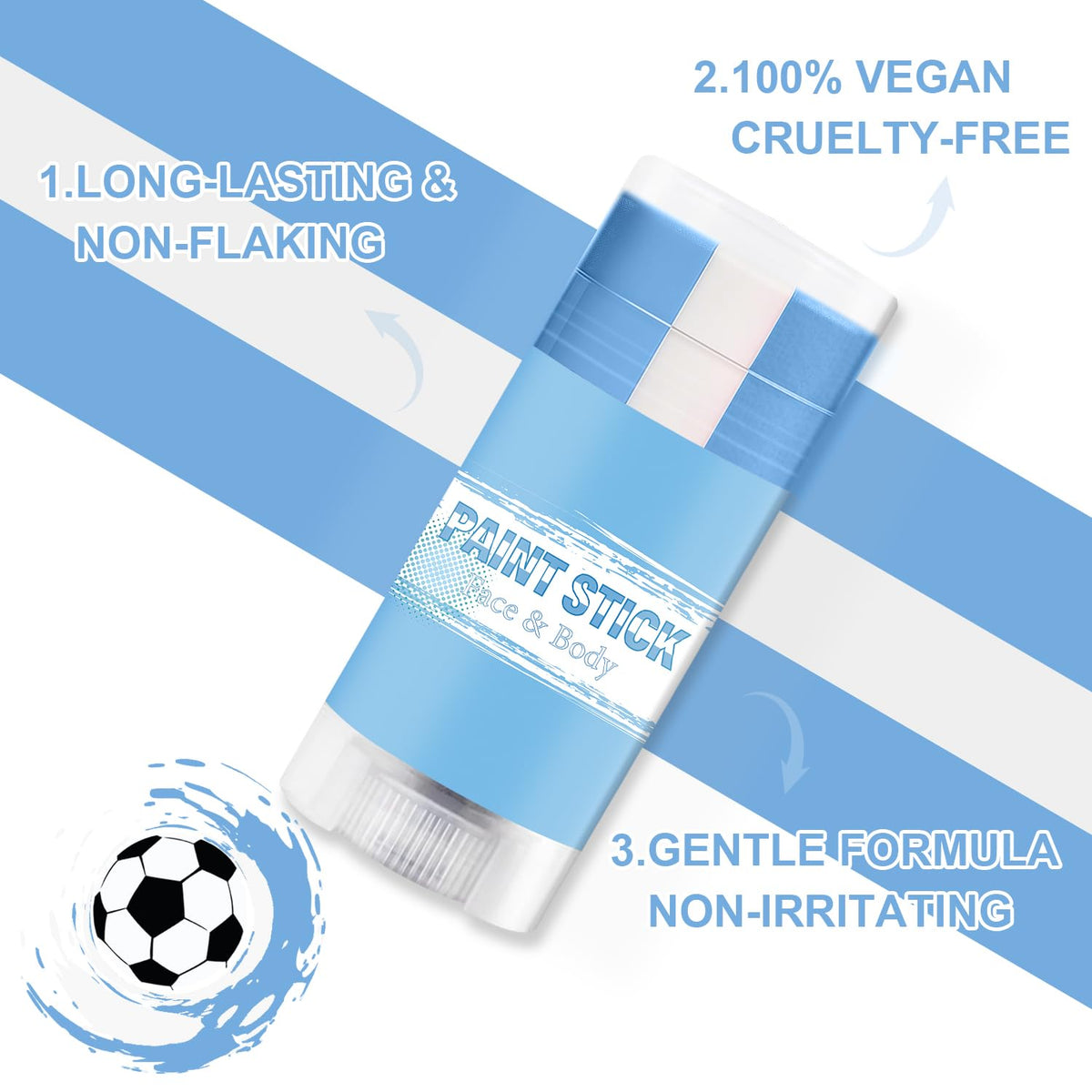 Meilury cheek stripes on fan highlighting bold Argentina colors for game-day photos