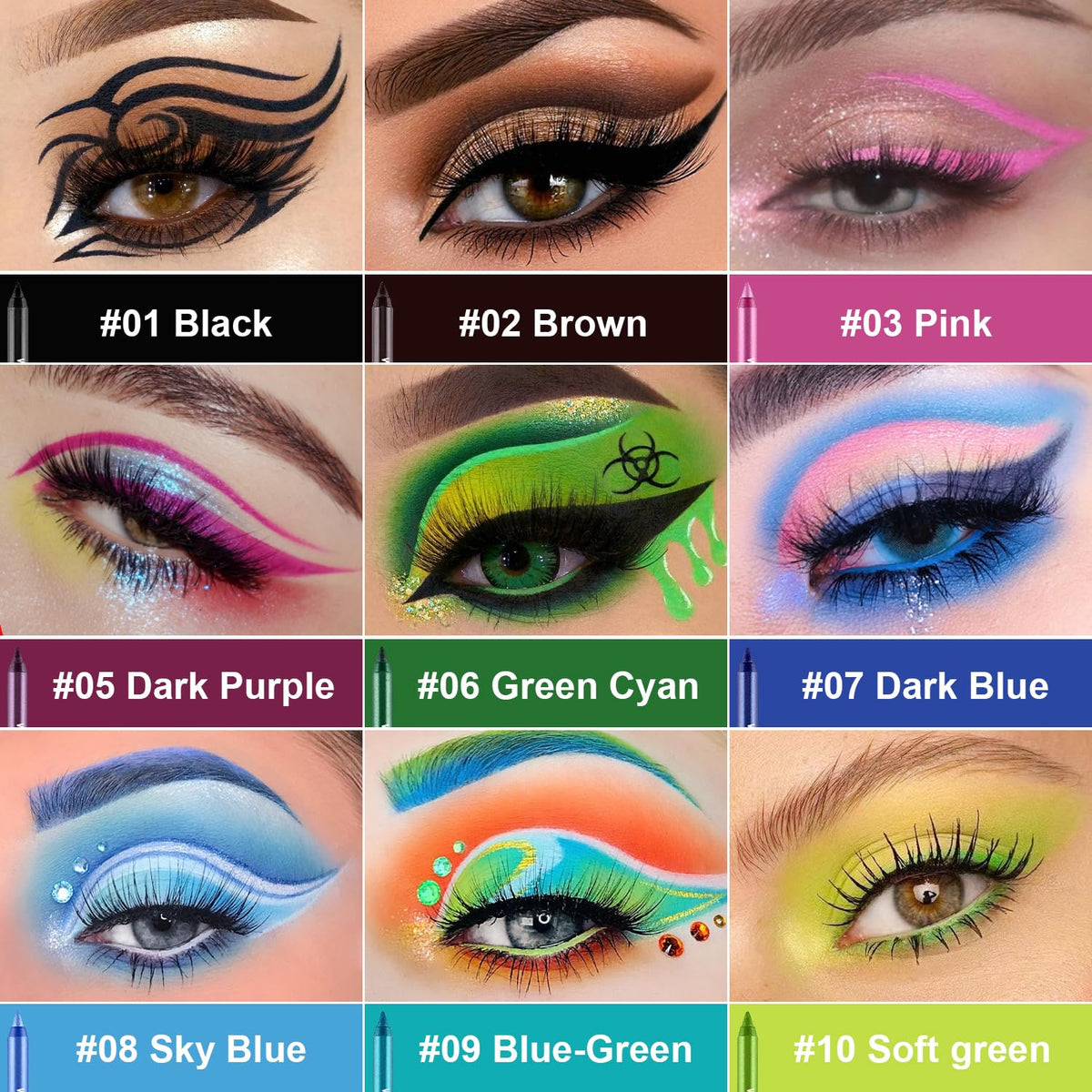 Meilury color swatches of all 15 shades to showcase mixing options